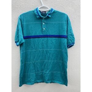 Mens GANT Rugger Polo Shirt Size Large Teal Stripped Short Sleeve